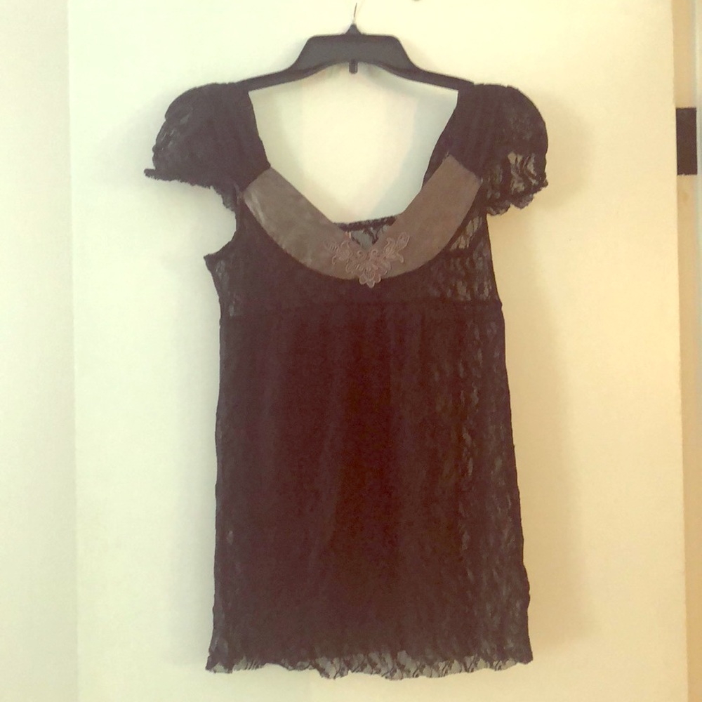 Free People Black  Lace Tunic Top
